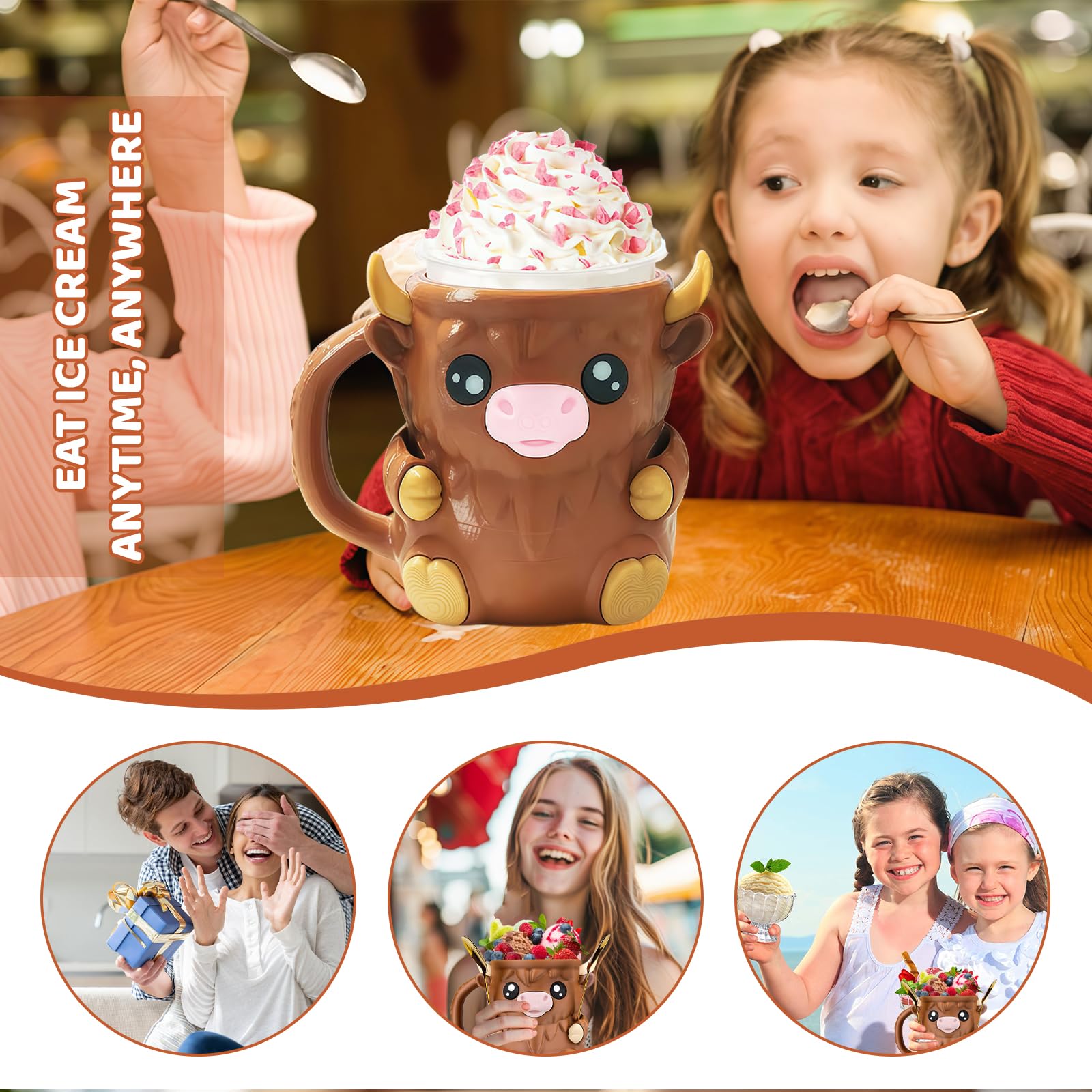 Portagelato Highland Cow 3D Con Cassetto Snack E Manico | Supporto Per Lattine E Gelato Riutilizzabile 17 Cm | Simpatico Regalo Per Amanti Del Gelato - 5