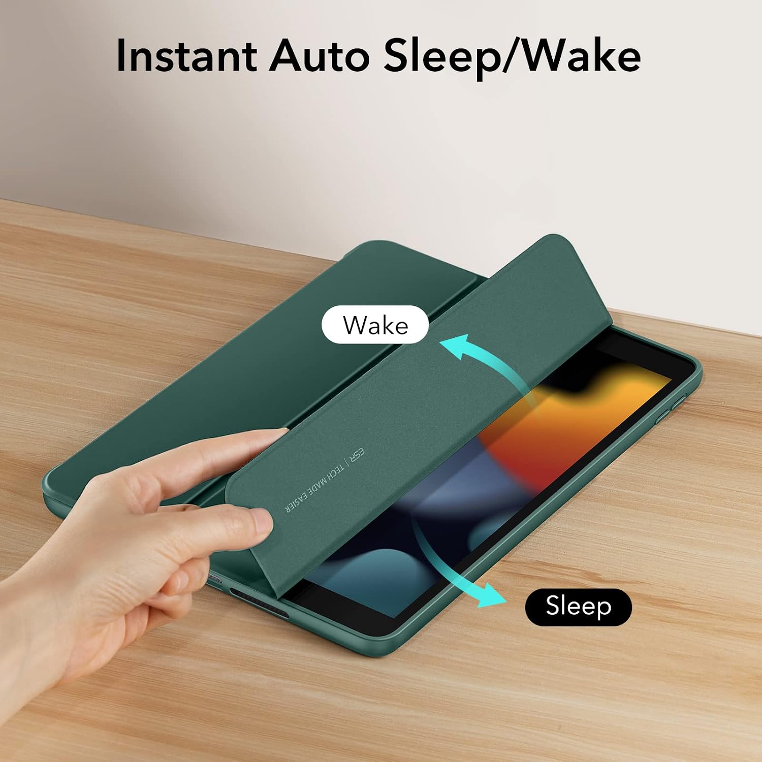ESR Case Compatible with iPad 9/8/7 (10.2-Inch, 2021/2020/2019), iPad Case with Pencil Holder, Trifold Stand, Auto Sleep/Wake, Rebound Series, Frosted Green