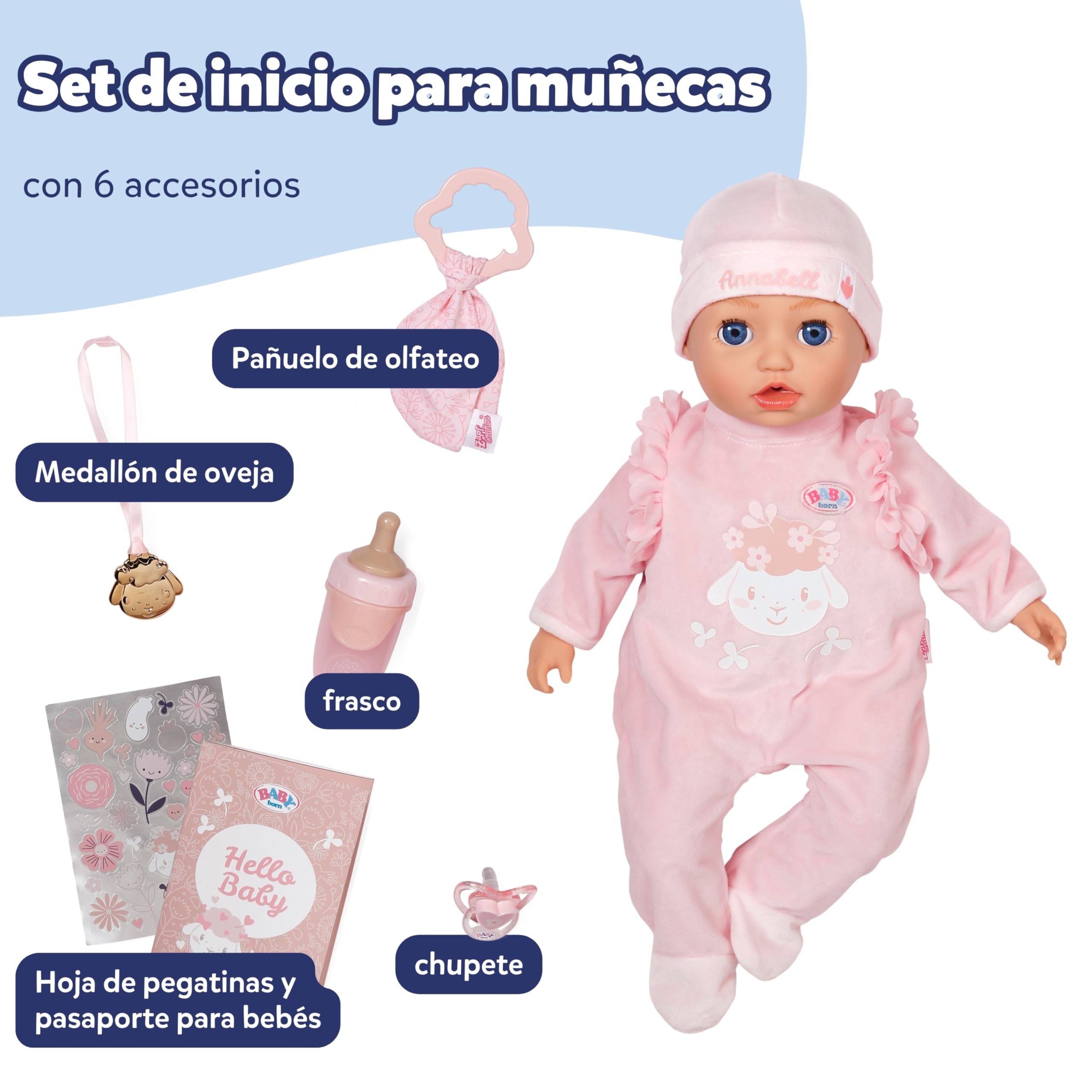 Baby Born Annabell 43 cm - Muñeca Suave con 7 Funciones electrónicas y Sonido - Apta para niños a Partir de 3 años - Muñeca con Accesorios incluidos - Requiere Pilas