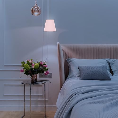 Miniatura 8 de Pantalla de lámpara pequeña de tela de lino, pantalla colgante con clip en la bombilla, pantalla de barril, cubierta de luz, protector de lámpara de