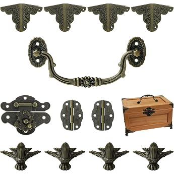 MOROBOR Antique Lock Latch Hinges Handle Box Corner Protector Kit for DIY Box Wooden Jewellery Chest Storage Box Feet Legs Box Not Included