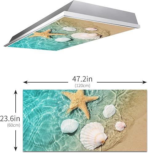 Miniatura 3 de MSINMKOK Cubiertas de luz fluorescentes de 2 x 4 pies, para agua de mar, playa, estrella de mar, filtros de luz de caracola, fácil instalación para