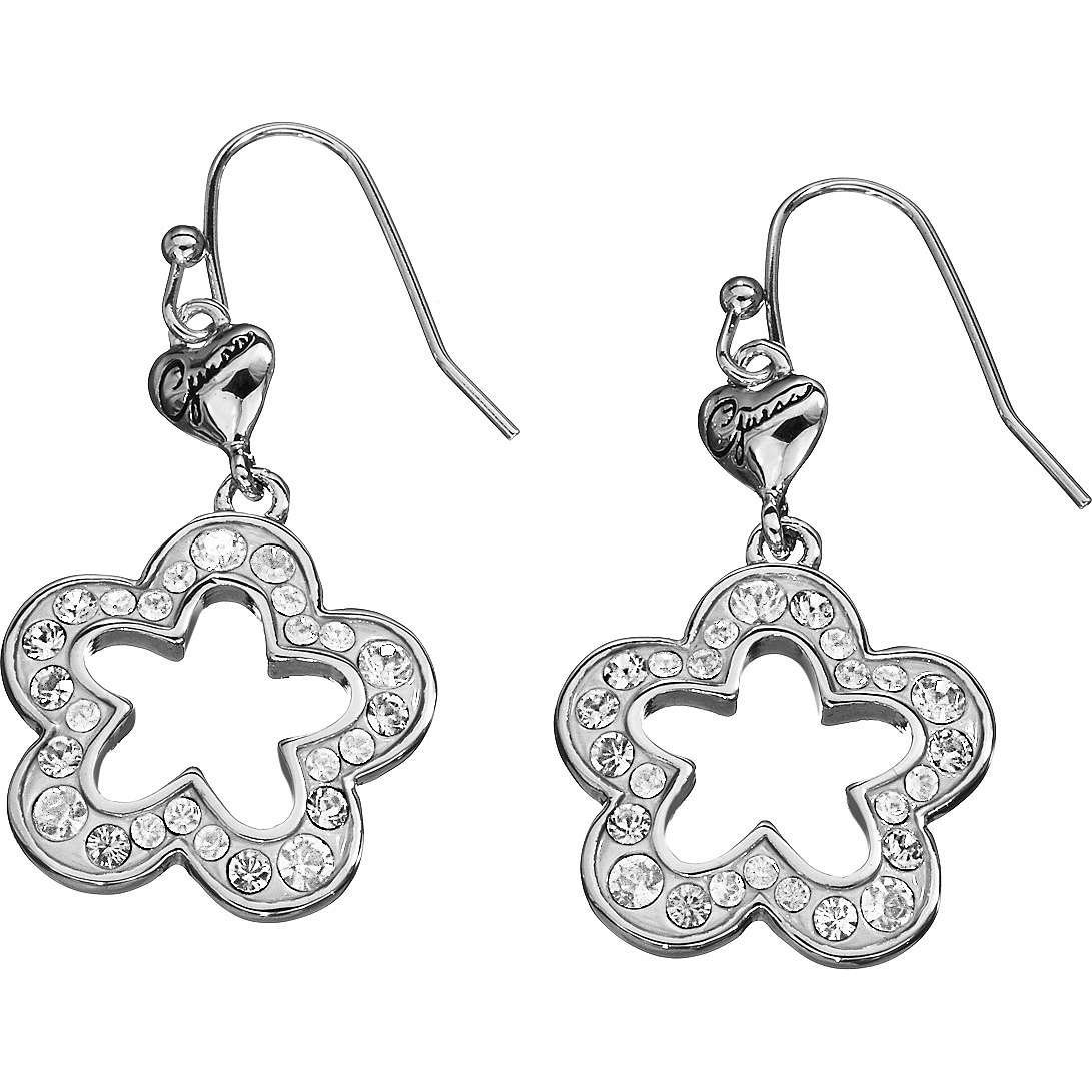 Guess Jewels Fw-Open Flwr Drop(Rhod/Wht) Women's Drop Earrings-UBE11216