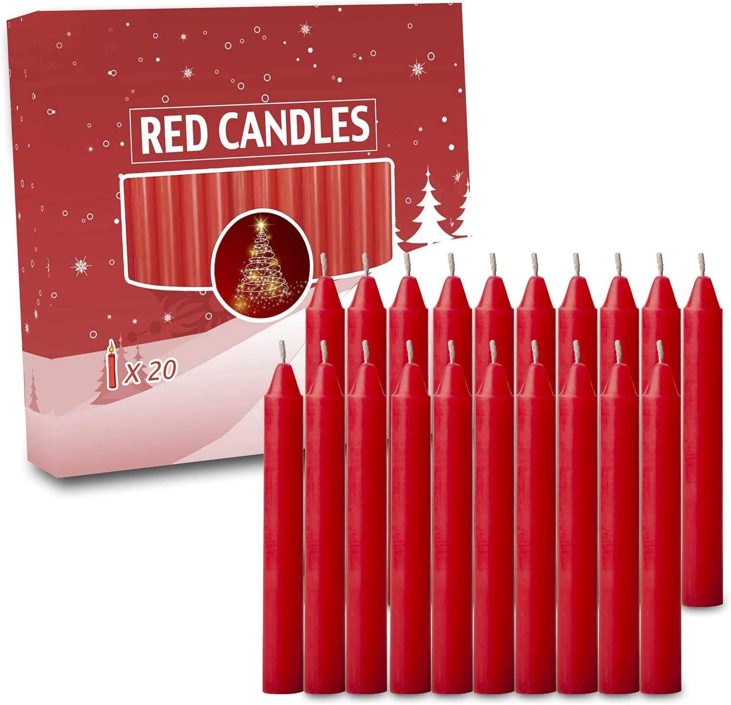 20pcs Candles for Christmas Tree - Angel Chime Decorations - Christmas Pyramids Carousel - 4 inch X 1/2 inch Diameter - 1.5 Hour Burn Time. Unscented -RED