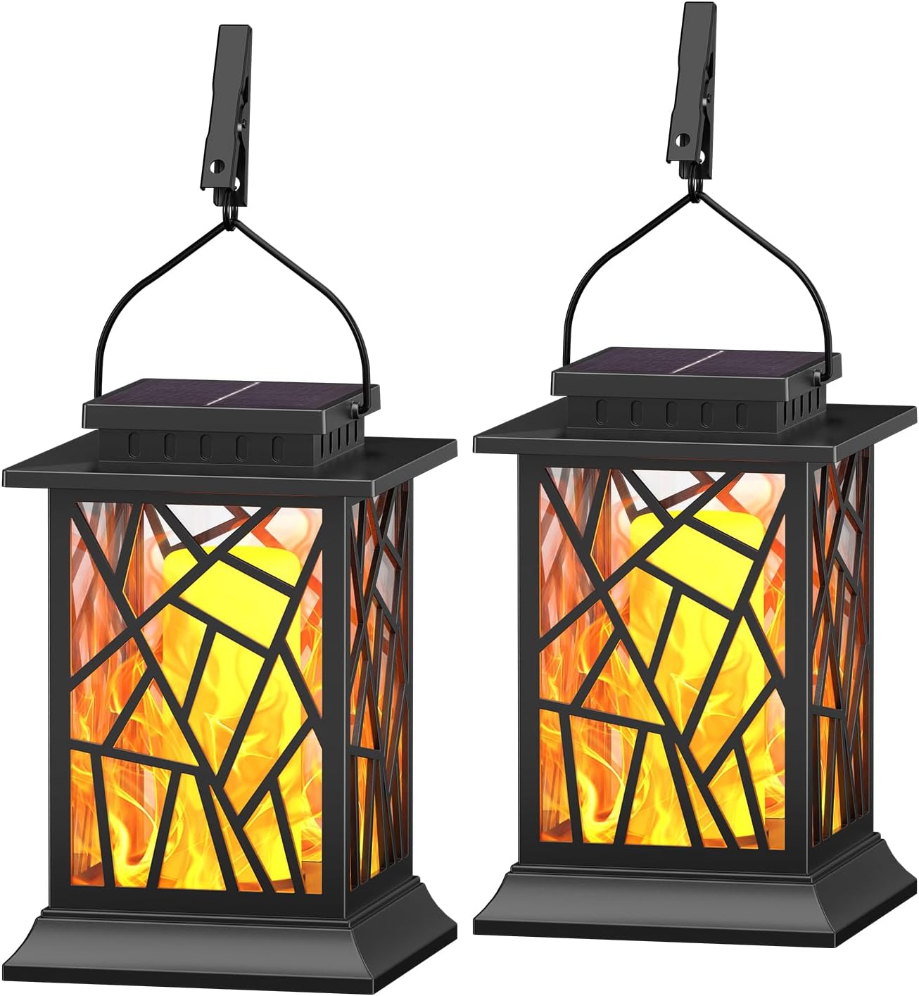 Solar Lanterns Outdoor Waterproof, Upgraded Flickering Flame Hanging Solar Lantern Lights for Outside, Outdoor Hanging Lantern for Yard Garden Table Decor