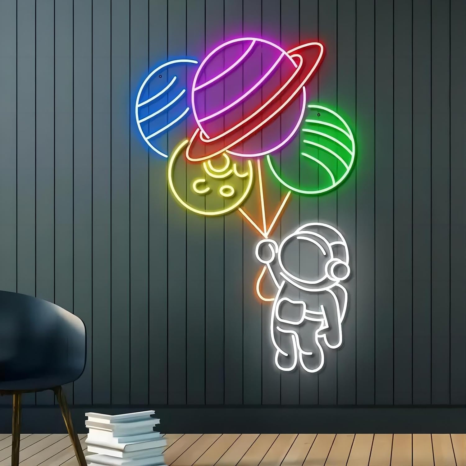 Astronaut Planet LED Neon Sign, Neon Signs for Gaming Room Bedroom Family Birthday Bar Wedding Party Night Light,，Game Room Decorative Big Astronaut Sign Light Space Man Gift for Kids