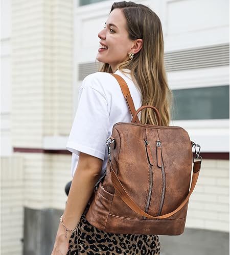 Miniatura 2 de CLUCI - Mochila de cuero para mujer convertible grande para viajar de diseñadora moda casual bolso de hombro universitario