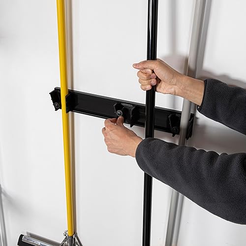 Miniatura 6 de Restaurantware Soporte para trapeador de 17.7 pulgadas, plástico negro, 3 ranuras personalizables, tornillos incluidos