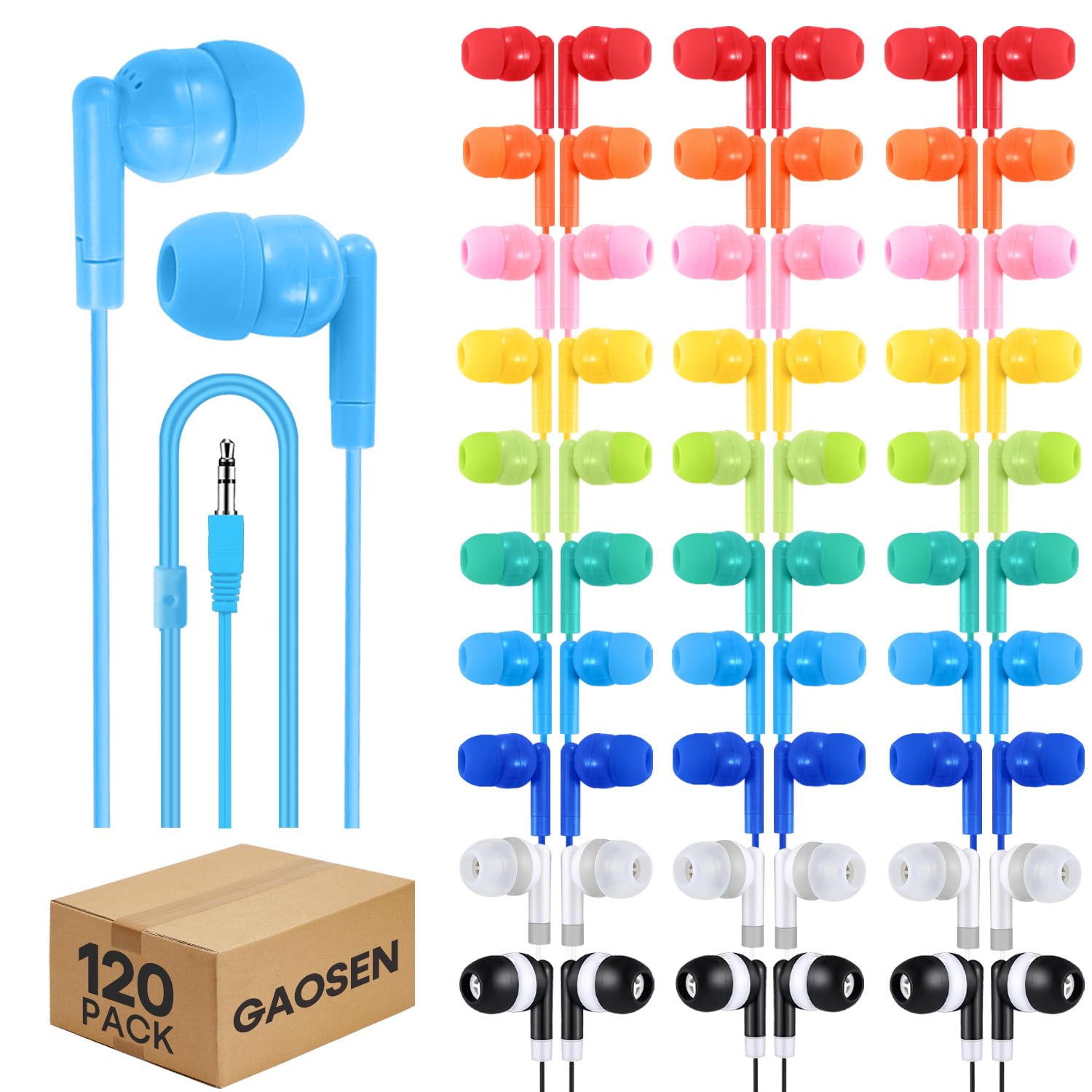 120 Pack Bulk Earbuds Headphones for Classroom School Student K-12, Wholesale Disposable…