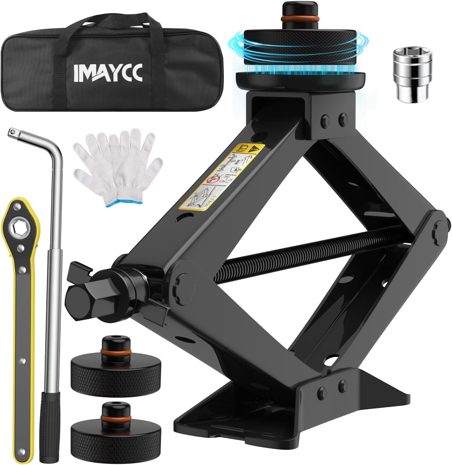 IMAYCC 2.5T Car Jack Kit, Scissor Jack for Tesla Model Y Model 3/S/X Lifting Jack,2500KG CarJack for Tesla,Tire Change Kit with TeslaJack Pucks/Pad,Tire Repair Tools kit CarEmergency (Black-B)
