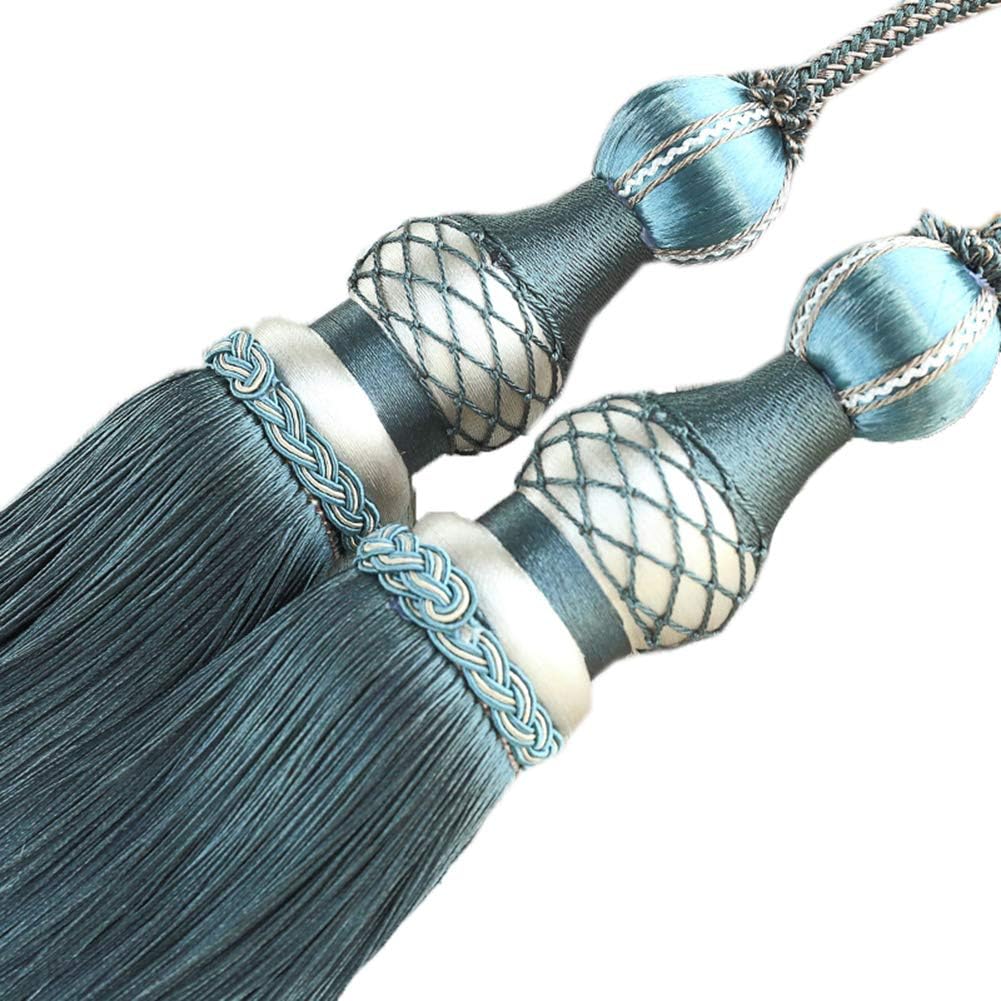 Simple Luxurious Tassels Curtain Buckle Double Hanging Ball Curtain Holdbacks One Pair (Dark Blue)