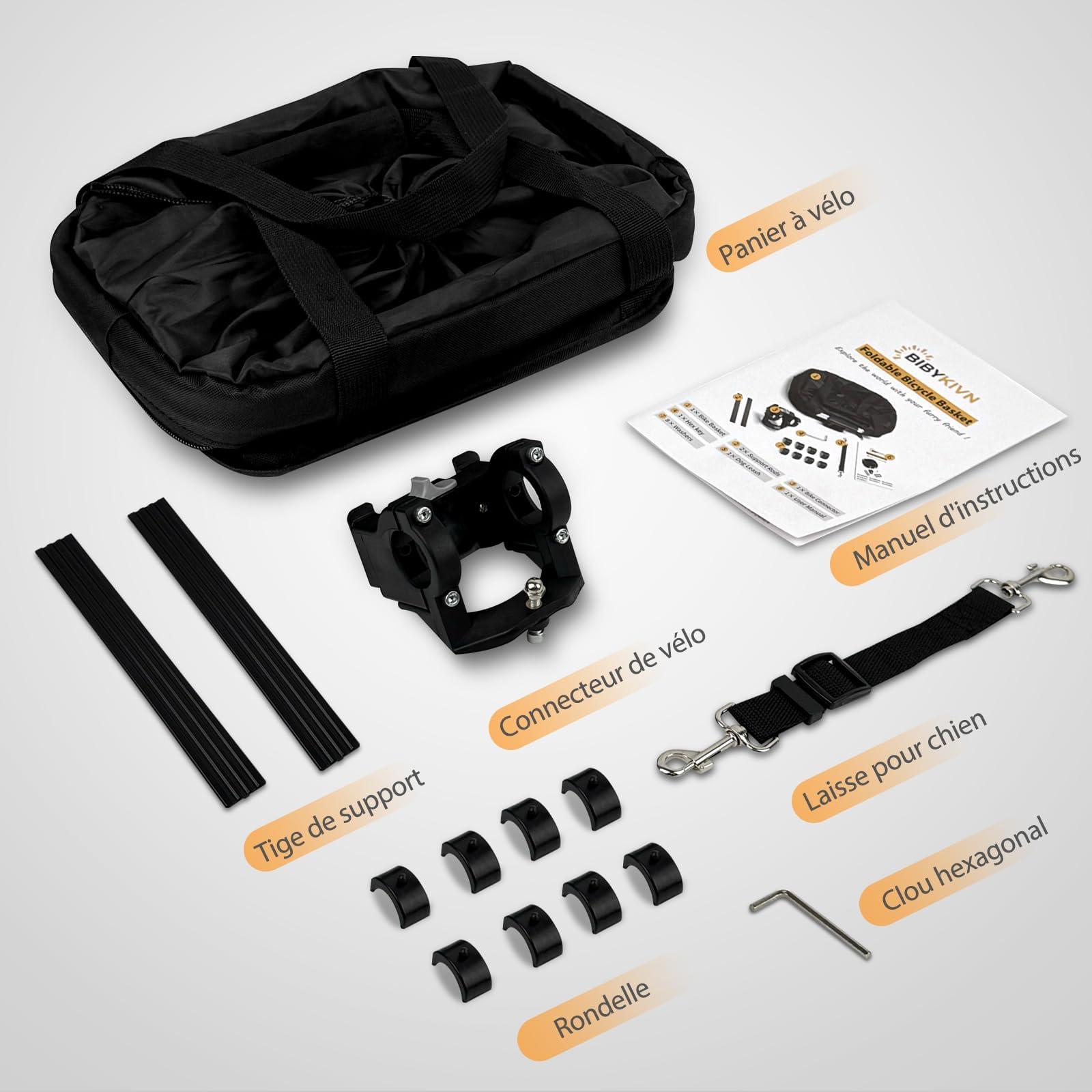 Panier Vélo Avant, Amovible Vélo Guidon Panier, Panier Vélo Chien | Mit Cadre en Alliage D'aluminium pour VTT, Shopping, Petit Animal Domestique Petit Chien Jusqu'à 5 kg, Noir Réfléchissant