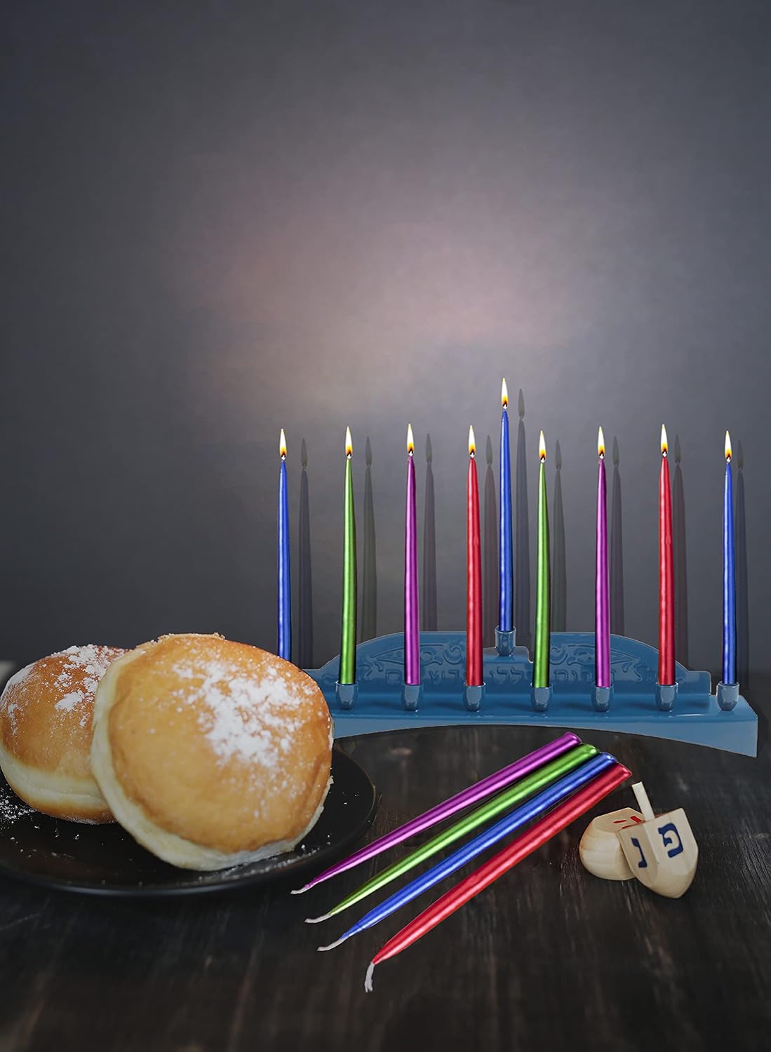 Ner Mitzvah Blue Candle Menorah - Fits All Standard Chanukah Candles - Classic Wall Design