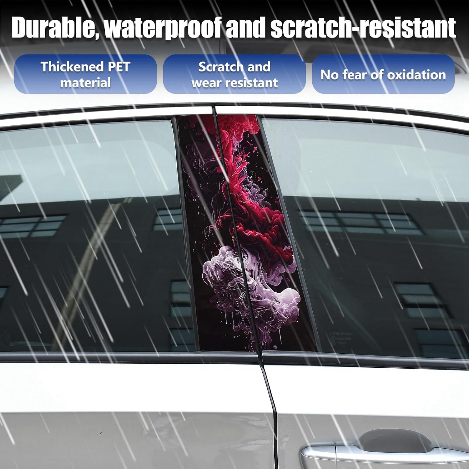 JSCARLIFE Smoke Series Car B-Pillar Sticker, HD Printed PVC Waterproof Car Decals, Car Stickers Vinyl Self-Adhesive Side Strip Decal Cool Stickers (Purple) image 5