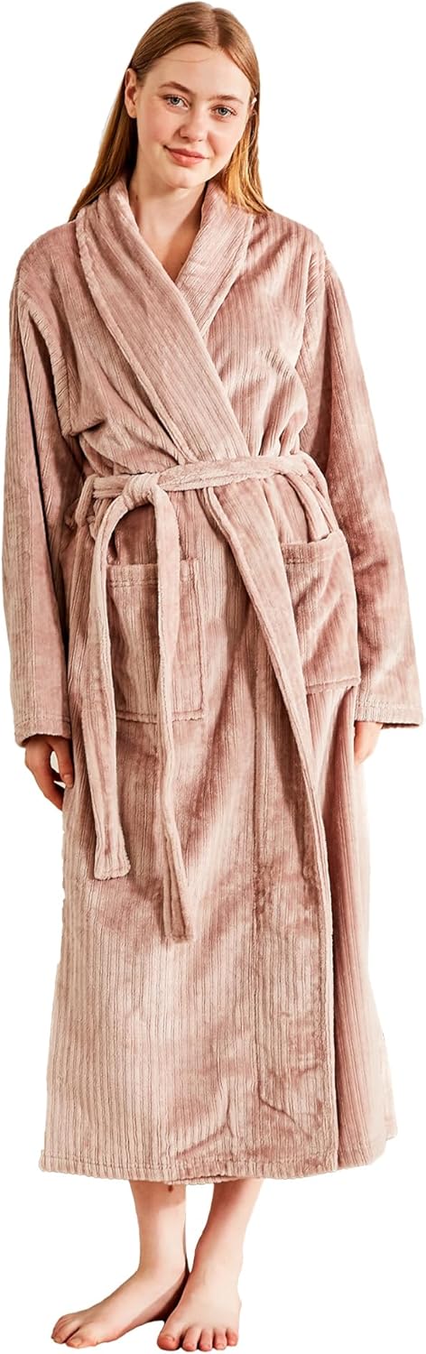 Women’s Plush Soft Fleece Robe – Fluffy Warm Jacquard Bathrobe, Cozy Loungewear for Spa, Sleep, and Relaxation