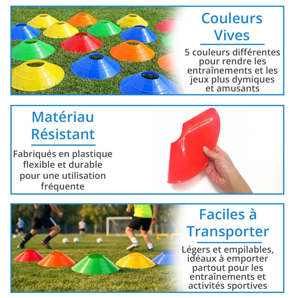 Jonami 20Pcs Coupelles D’Entraînement Football Cônes Marquage Slalom Accessoires D’Entraînement Coordination – 5 Couleurs - 5