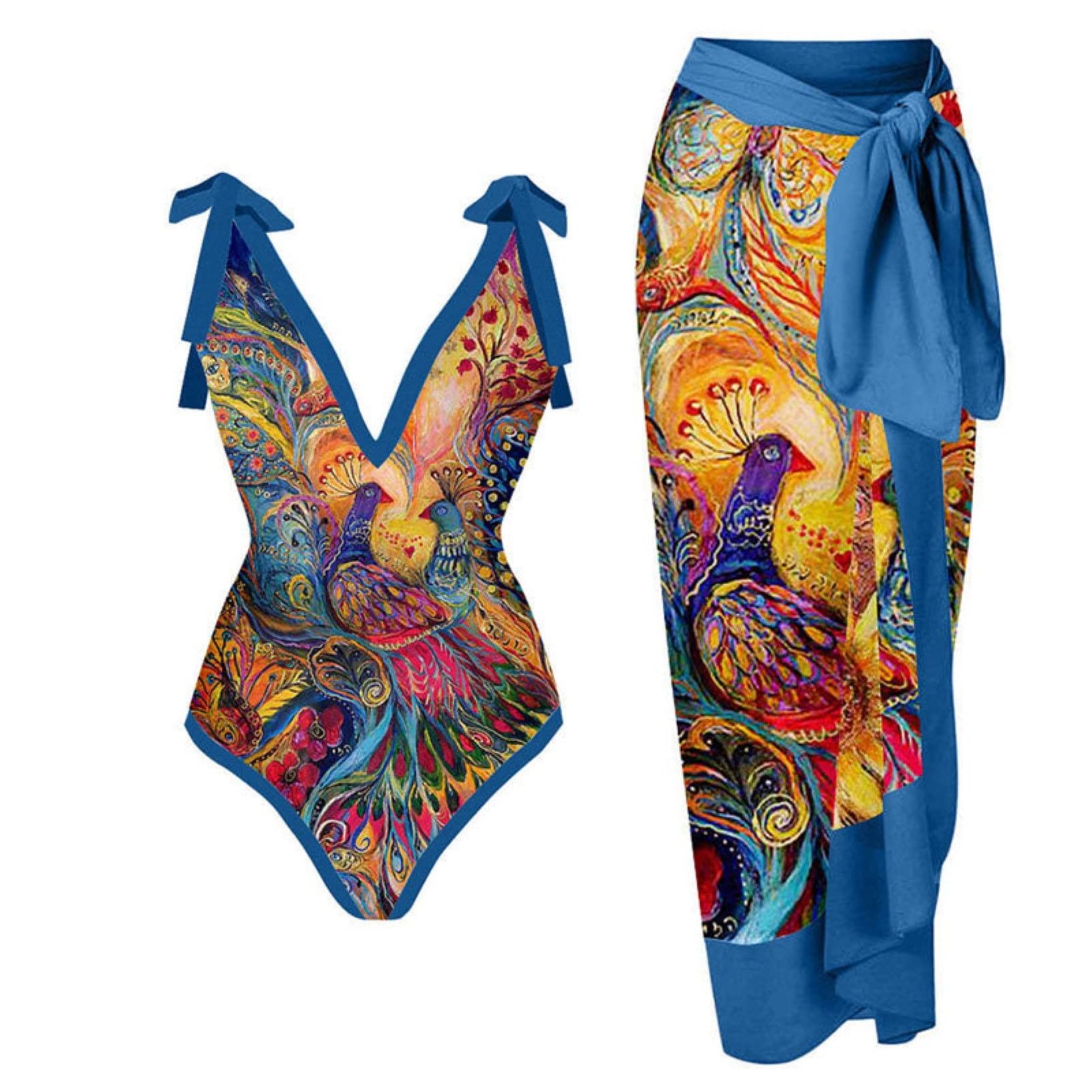 Mujeres Traje De Baño De Dos Piezas con Falda Larga Sarong Playa Cover Up Beachwear para Playa, Piscina, Vacaciones Tropicales (Color : E, Size : S)
