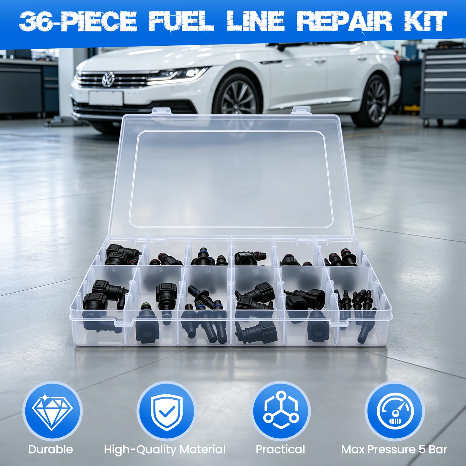 36-Teiliges Kraftstoffleitungsverbinder Set, Schnellkupplungen für Benzinschlauch, Gerade und Winkelanschlüsse, kompatibel mit 9.89mm 9.49mm 7.89mm 6.3mm, für Auto, Motorrad, Boot – ID8mm ID6mm