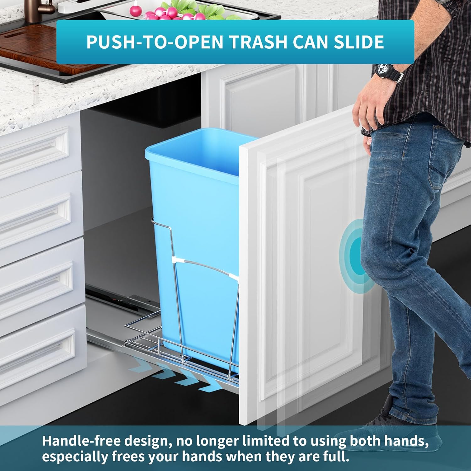 Pull Out Trash Can Under Cabinet Kit - Heavy Duty Push to Open Slides with Door Mounting Kit, Fits 15" W x 18" D Cabinets for Kitchen/Laundry (Trash Bin Not Included, Updated Design)