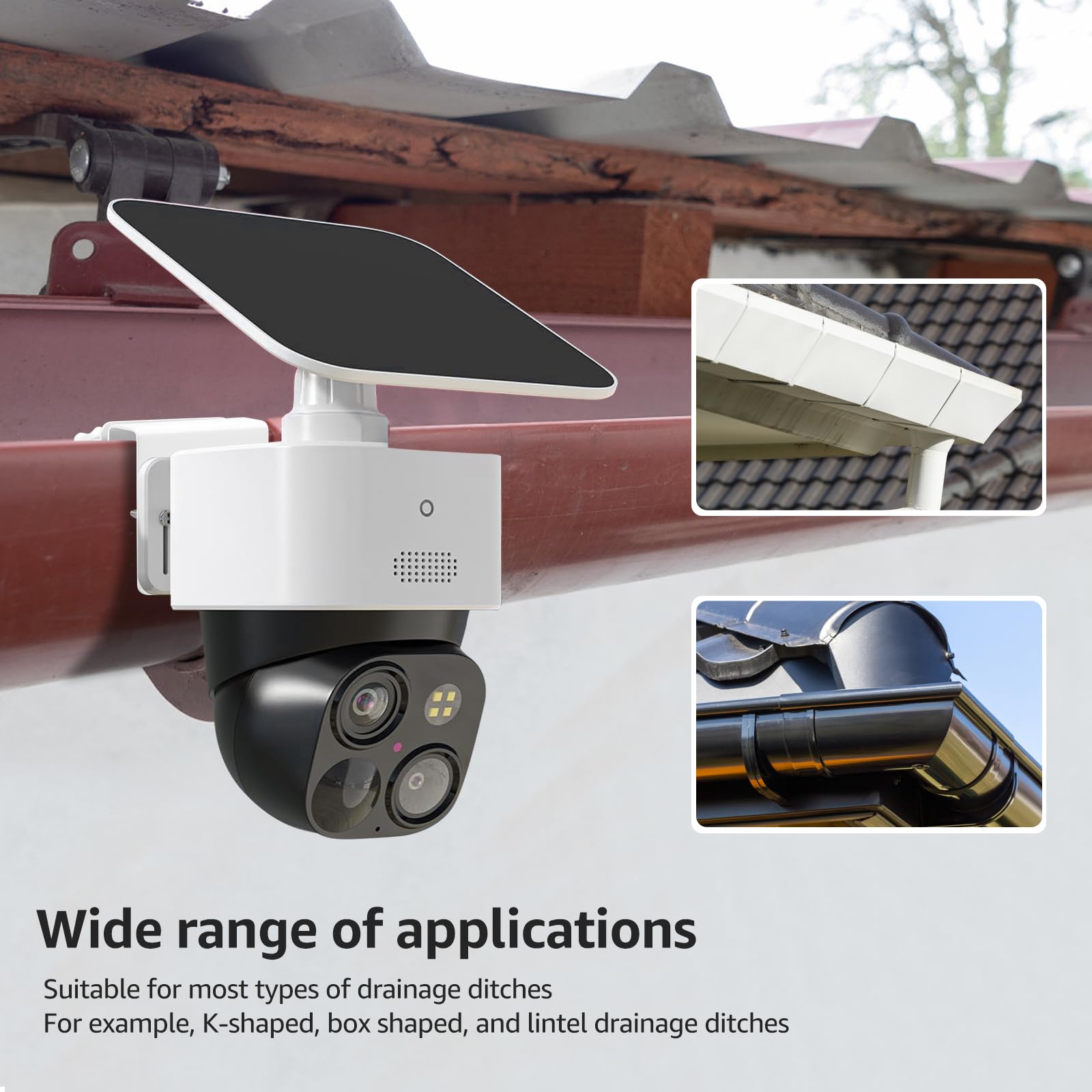 2 Stück Dachrinnenhalterung Kompatibel mit Eufy SoloCam S340/E30/4G LTE Cam S330, Überwachungskamera Halterung Ohne Bohren, Wetterfeste Edelstahl Kamera Wandhalterung für K-Stil Dachrinnen