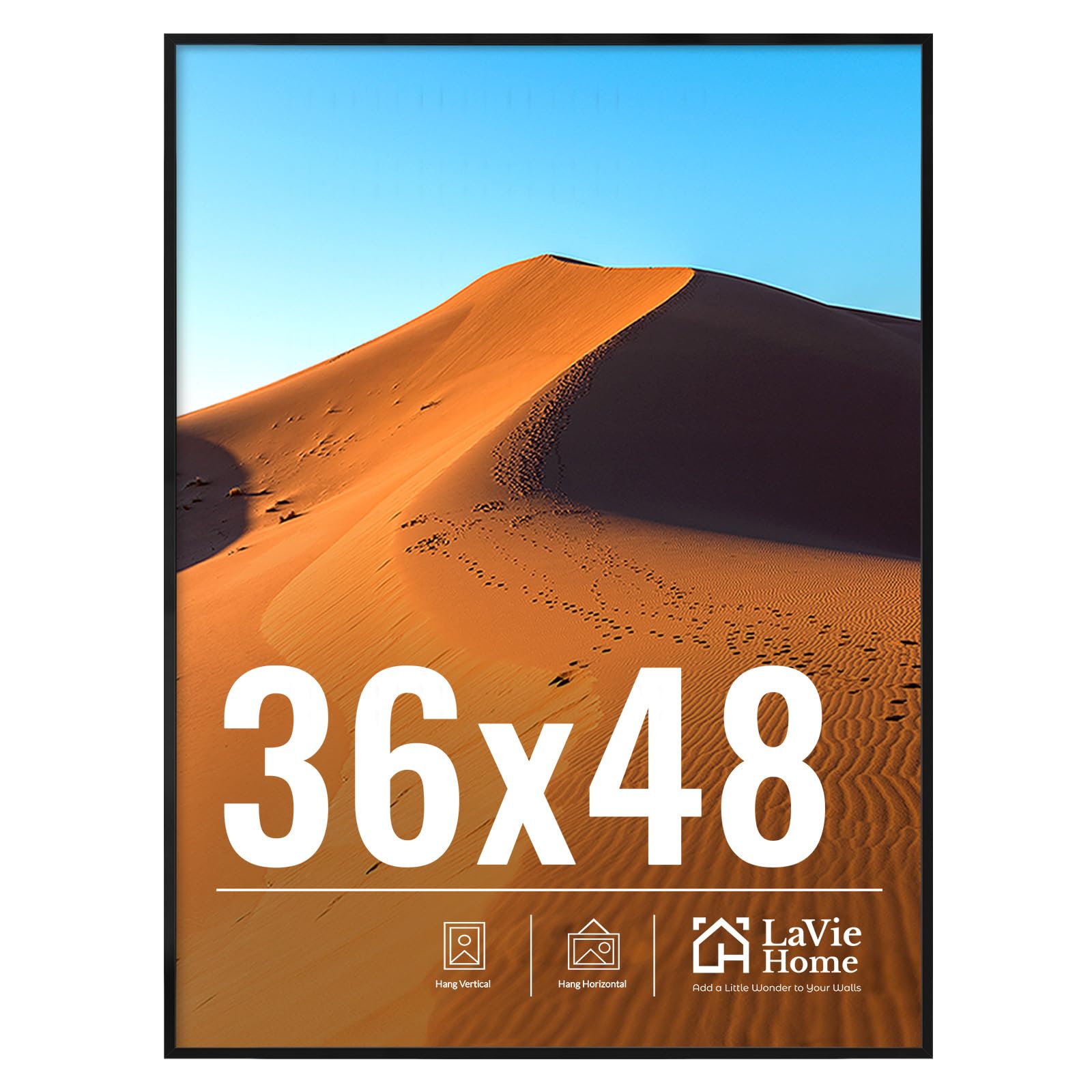 LaVie Home 36x48 Picture Frame for Wall Display, 36x48 Black Picture Frame with HD Plexiglass, 36 x 48 Photo Frame 1 Pack, Display Frame for Vertical or Horizontal, Classic Collection