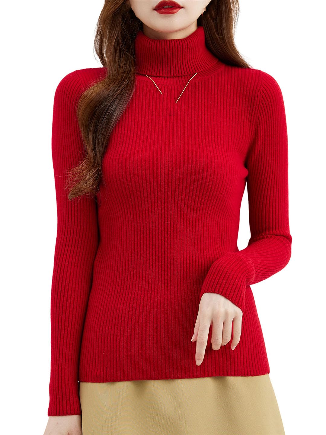 Wollpullover für Damen, für Herbst und Winter, Rundhalsausschnitt, langärmelig, Strickpullover