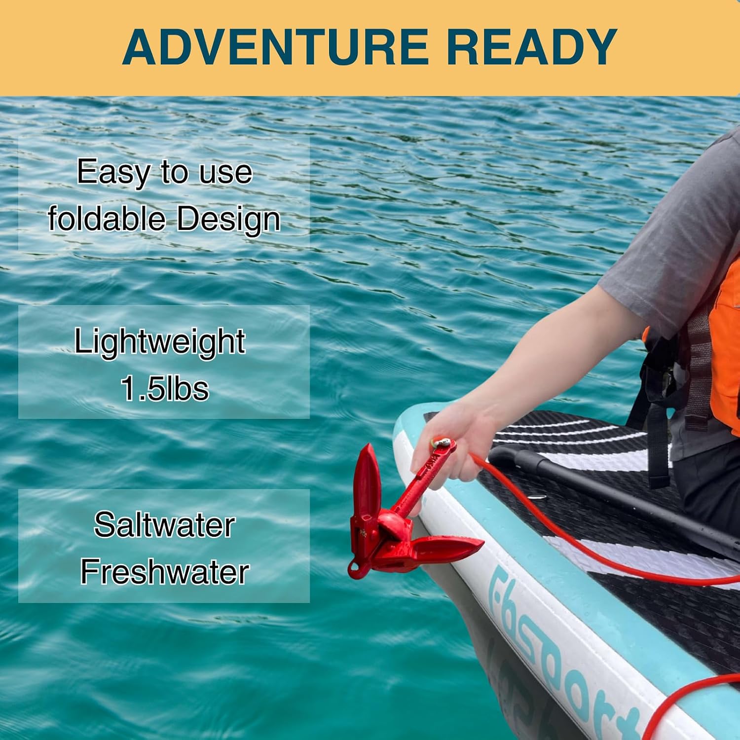 Kayak Anchor Kit 1.5/3.5lb Paddle Board Anchor with Rope Bag | Includes 32.8 ft rope, buoy float and stainless steel hook for fishing, boating, kayaking and water activities