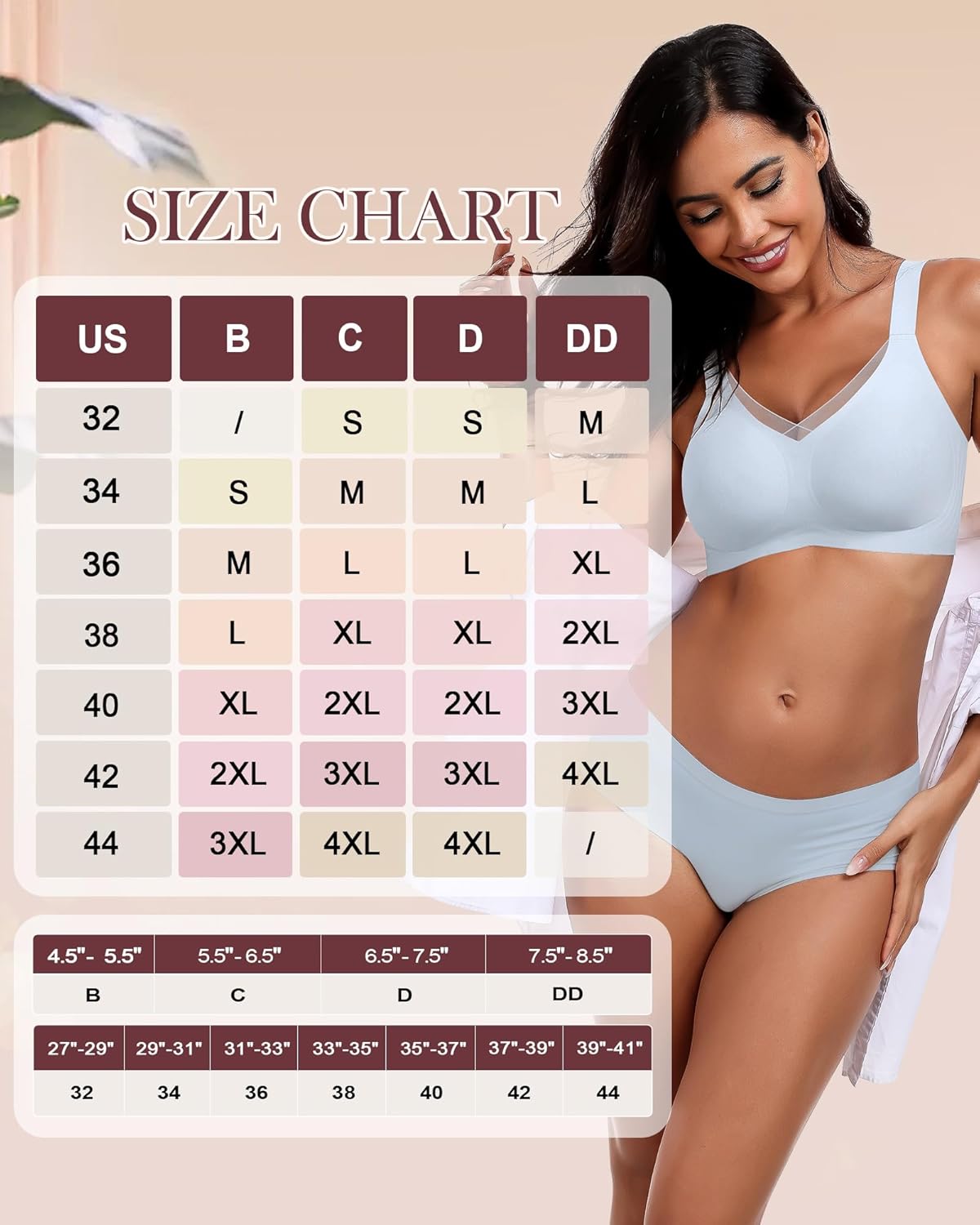 HORISUN Seamless Mesh Lace Bras for Women No Underwire Wireless Bras with Support and Lift Full Coverage Deep V Bralettes - Image 7