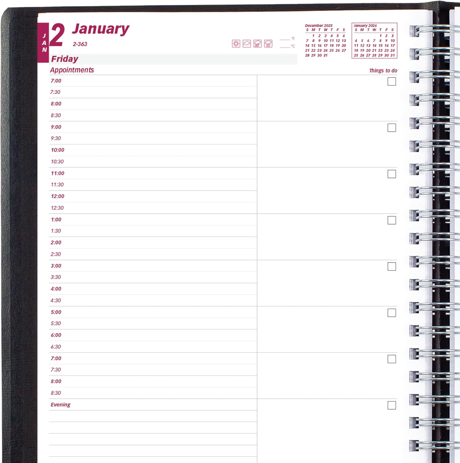 Brownline® 2026 Essential Daily Planner, Appointment Book, 12 Months, January to December, Twin-Wire Binding, 11" x 8.5", Black (CB965.BLK-26)