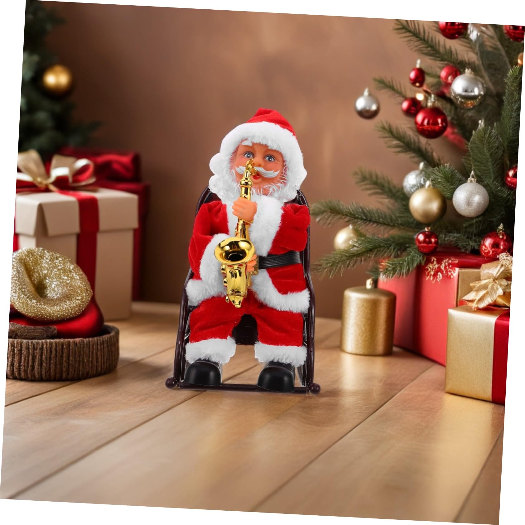 Juguete De Papá Noel Eléctrico Figura De Papá Noel con Instrumento Musical Juguete Navideño Decorativo para Mesa Escenario De Fiesta De Navidad