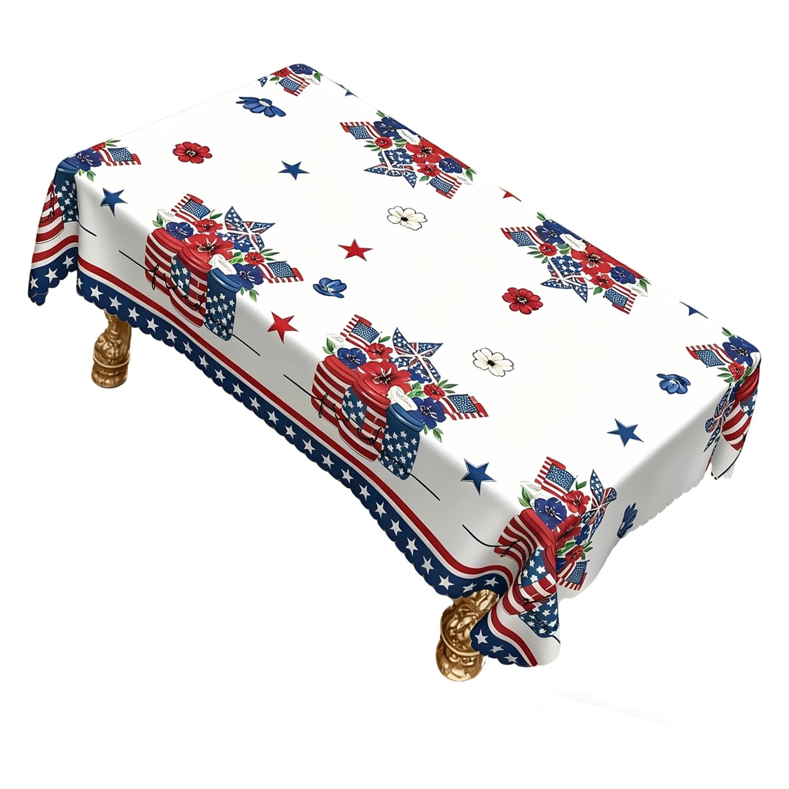 Mekalero 4Th of July Tablecloth Patriotics Flowers Independences Day Memorial Day Table Cover for Party Picnics Dinner Decoration America Flag Tablecloth