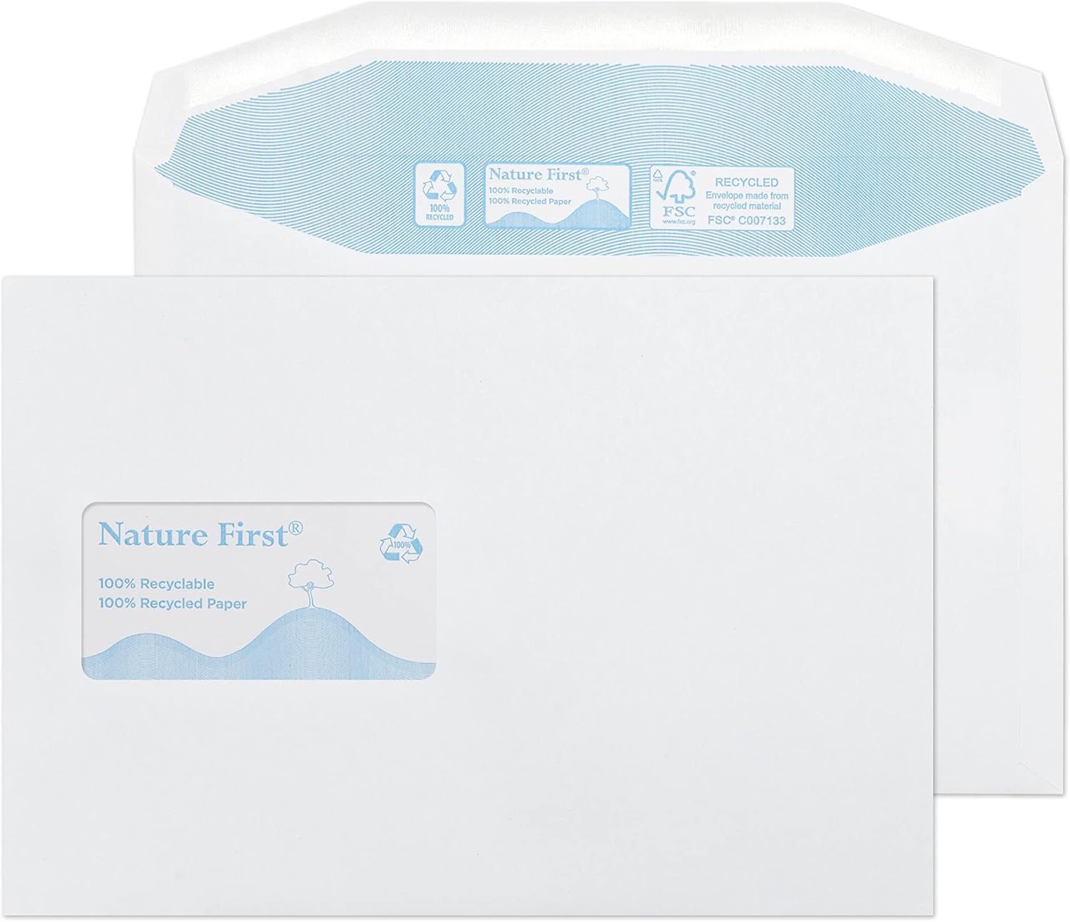 Blake Purely Environmental C5+ 162 x 238 mm 90 GSM Nature First Recycled Mailer Gummed Window Envelopes (RN030) White - Pack of 500