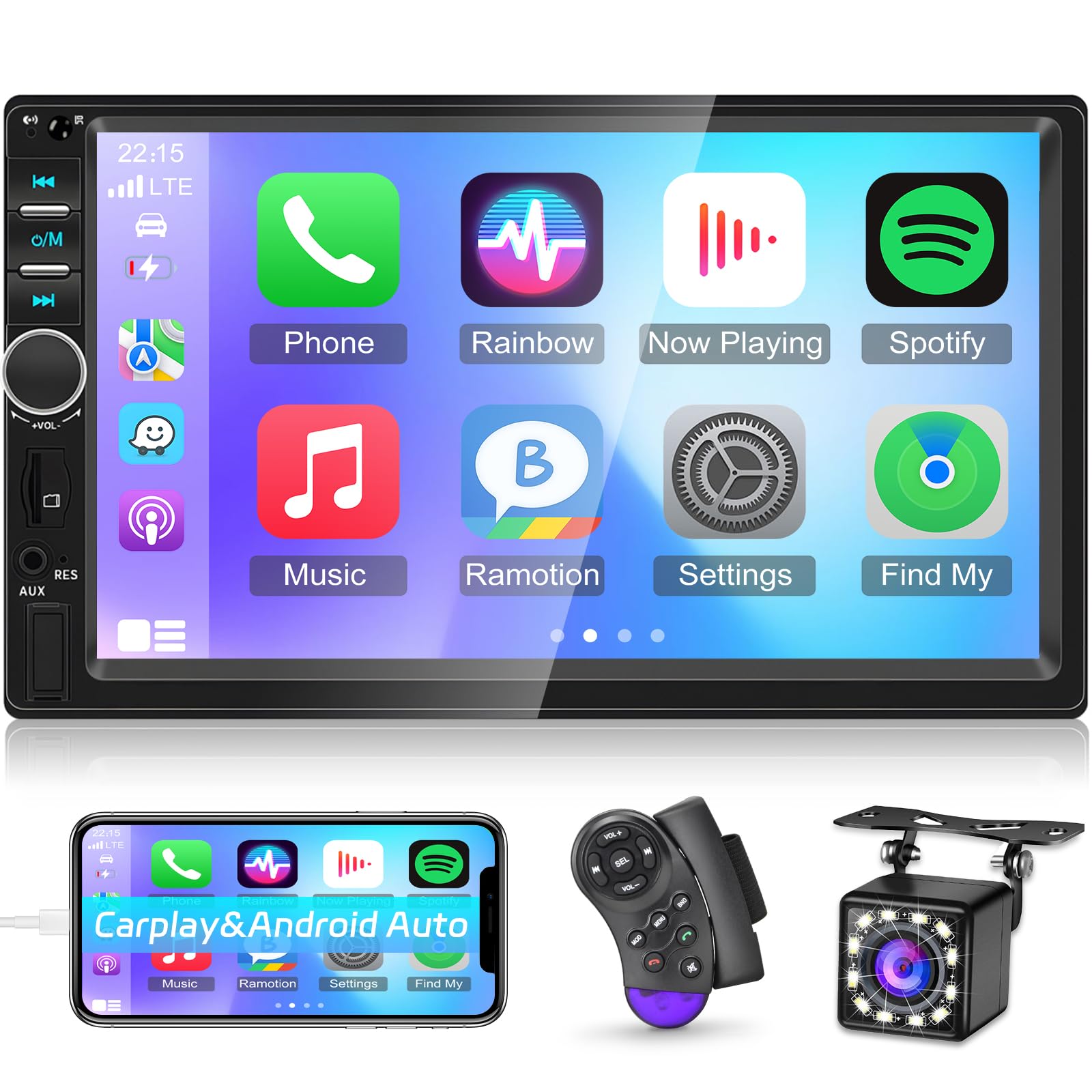Autoradio 2 Din 7 Pollici Con Wireless Carplay E Android Auto – DAB+, Bluetooth 5.2, Telecamera Posteriore, Mirror Link E Comandi Al Volante