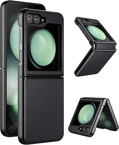 Funda para Samsung Galaxy Z Flip 5 con protección de bisagra, piel sintética + cubierta dura de PC Funda protectora delgada para Galaxy Z Flip5 -