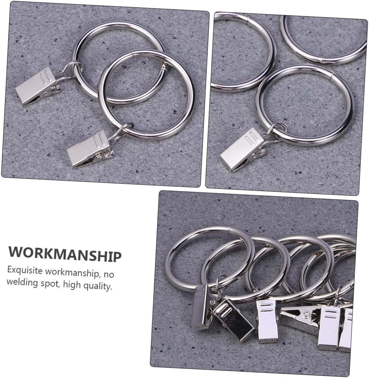 VICASKY 36pcs 38mm Metal Curtain Clips and Rings with Hooks, Drapery Clip Rings for Window Treatment, Silver Curtain Fasteners for Indoor Drapes and Outdoor Lighting