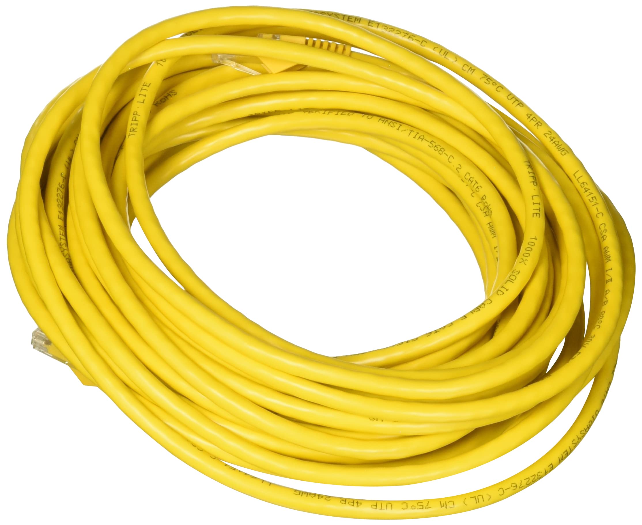 Tripp Lite Cat6 Gigabit Ethernet Snagless Molded Patch Cable 24 AWG 550MHz Premium UTP, Yellow, RJ45 M/M 35' (N201-035-YW)