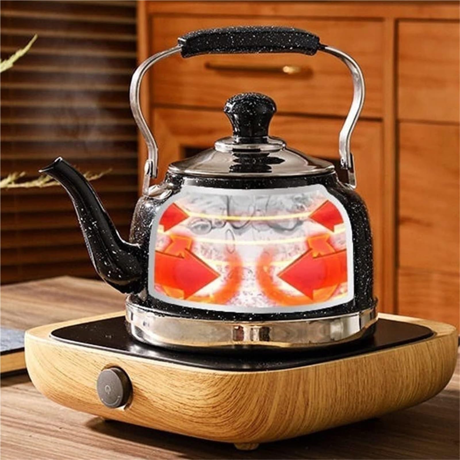 Hervidor de agua de acero inoxidable apto para uso alimentario, hervidor de gas para cocina, tetera con silbato, apto para todas las fuentes de calor(1.5L)