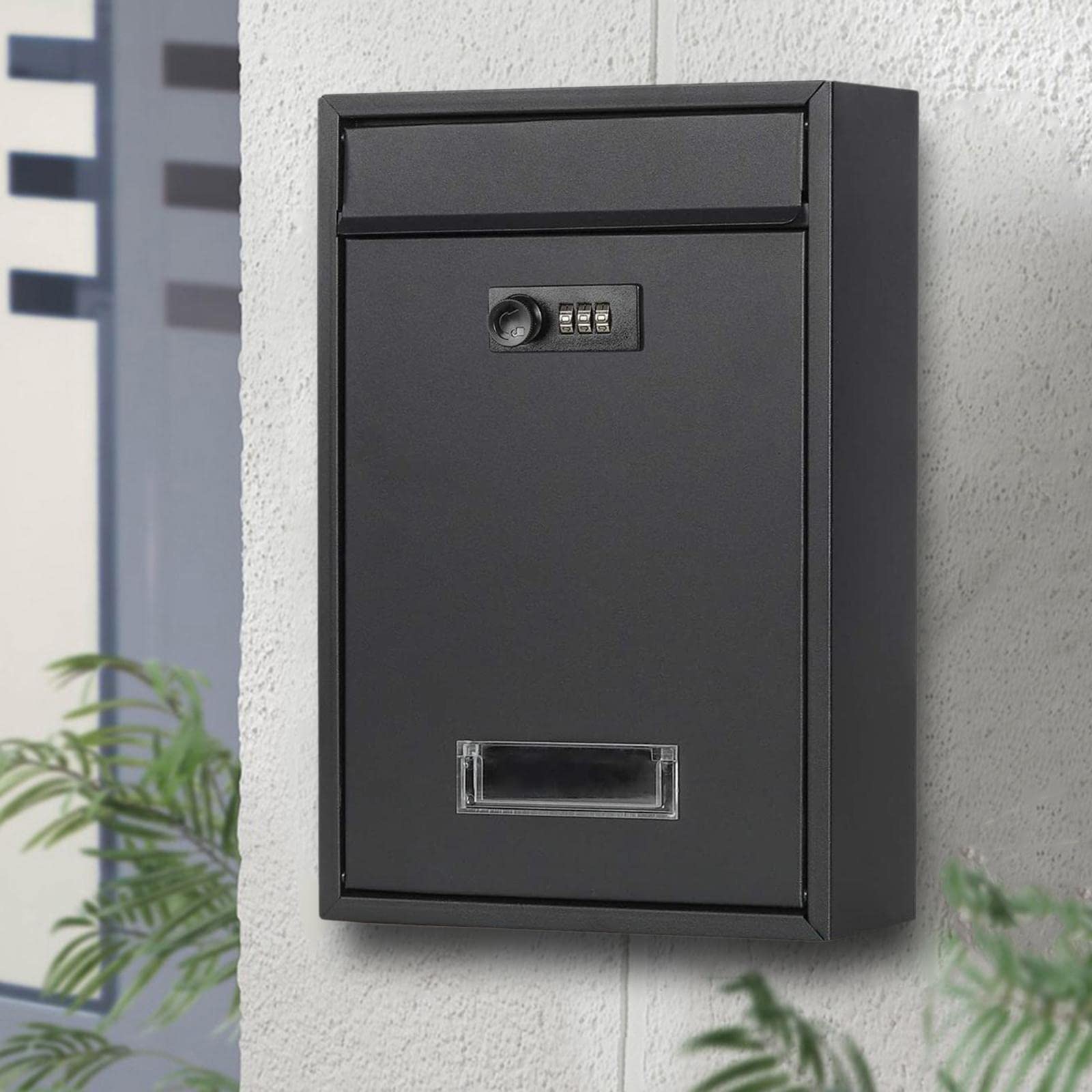 LOVIVER Buzón de pared con bloqueo de gran capacidad, con bloqueo de código, hierro externo para puerta delantera, decoración del hogar, oficina, carga de periódicos