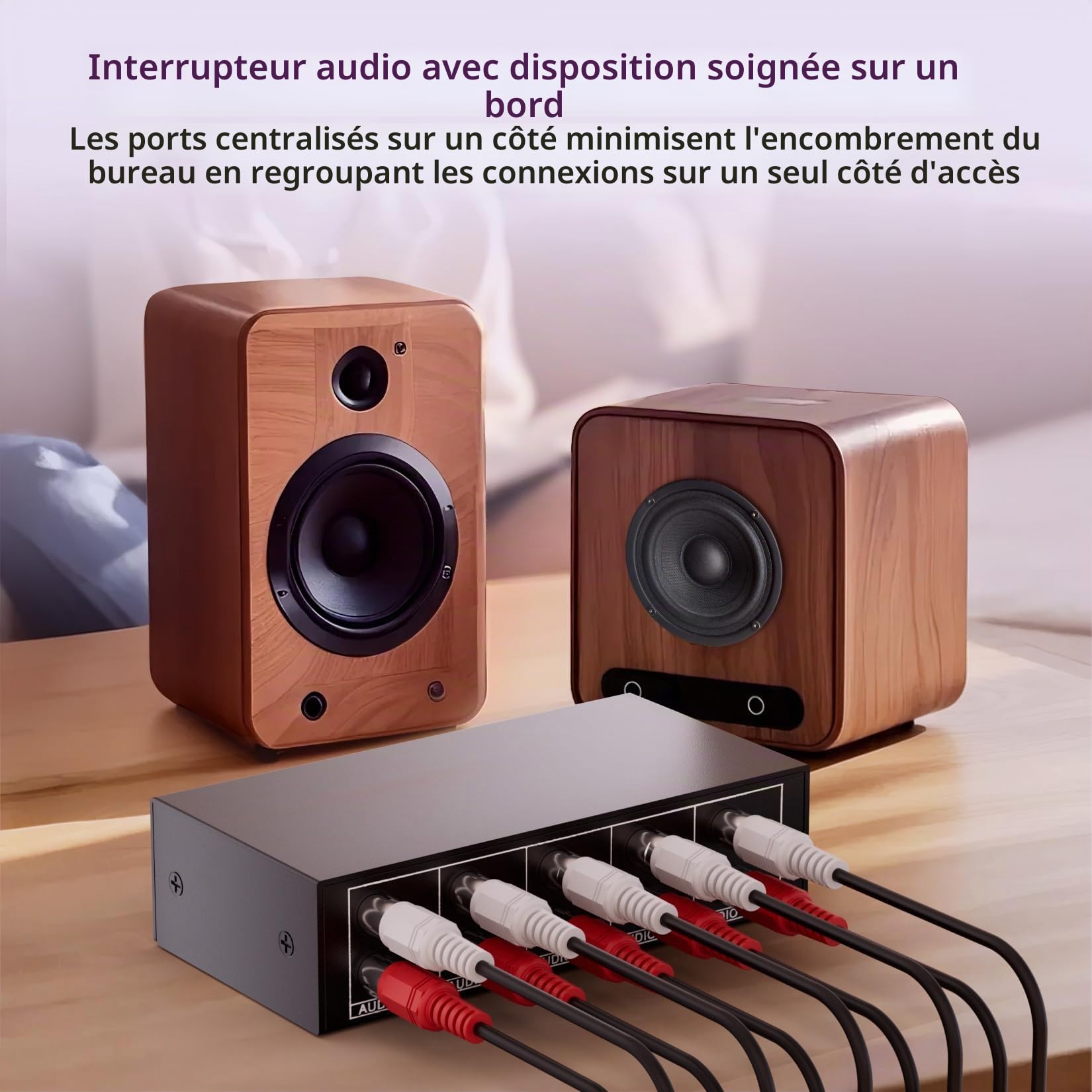 BolAAzuL Commutateur Audio Stéréo RCA Bidirectionnel 4 Entrées 1 Sortie/1 Entrée 4 Sorties, Répartiteur Audio Stéréo 3.5mm Aux + RCA L/R, sans Alimentation Nécessaire, Boîte de Sélection Audio Passif