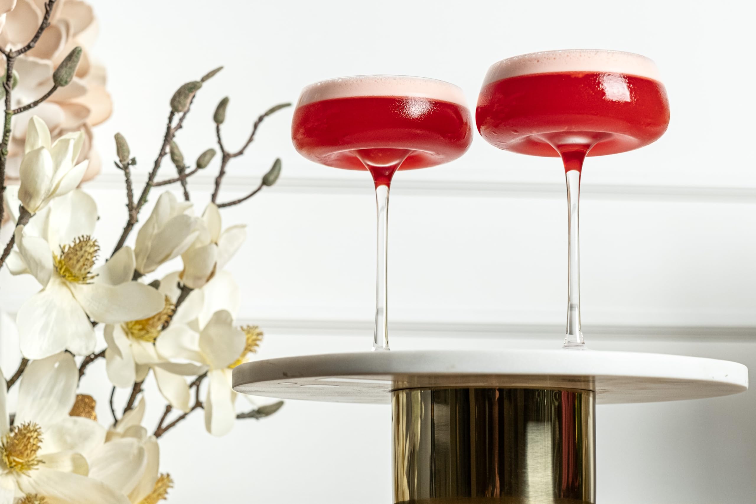 GLASSIQUE CADEAU Bicchieri da cocktail e champagne in cristallo, set da 4, eleganti bicchieri da 255 ml, per espresso Martini, Daiquiri, Cosmopolitan, Gimlet | piattini rotondi fantasia