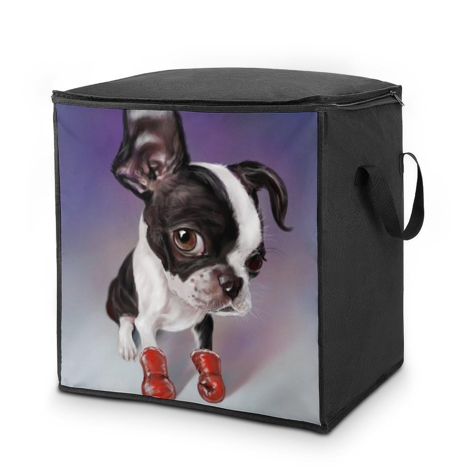 Wlntrophic 70L Storage Bags, Boxing Boston Terrier Storage Box with Lid Zipper And Handles, Clothes Bags for Quilt, Blankets, Bedding