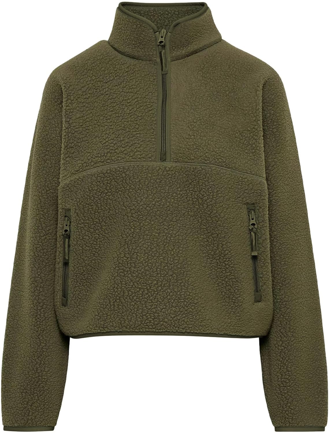 Womens Fleece Sweatshirts Cropped Half Zip Fuzzy Warm Sherpa Pullover Varsity Jackets with Zipper Pockets - Image 8