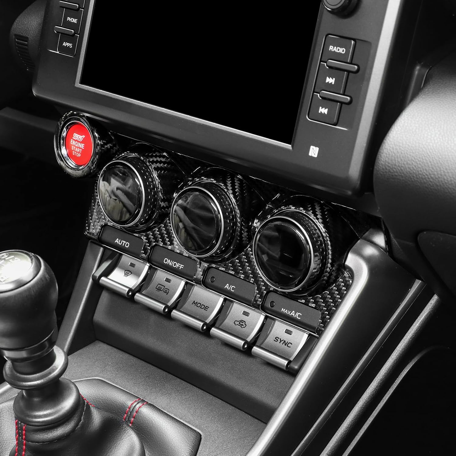 AIRSPEED Hard Carbon Fiber for Toyota GR86 Subaru BRZ 2021 2022 2023 2024 2025 Car Air Conditioner Button Frame Cover Center Console Panel Interior Trim Accessories, Black