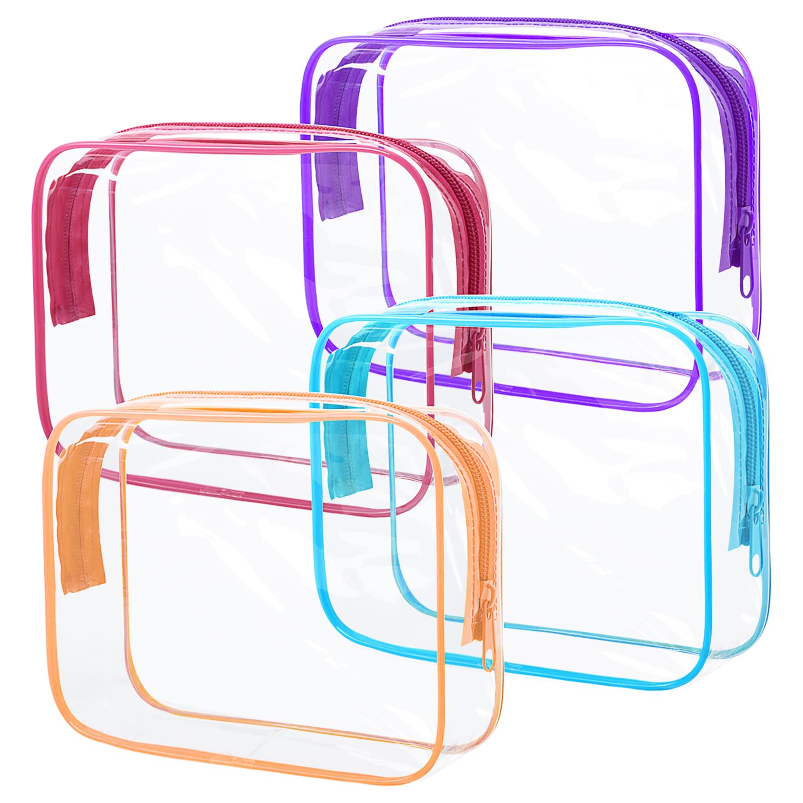 Photo 1 of 4Pack Clear Makeup Bags Waterproof Organizer Bags with Zipper Transparent Travel Cosmetic Bag TSA Approved Toiletry Bag Pouch Case for Vacation Airport Airline Compliant (Multicolour, Medium)