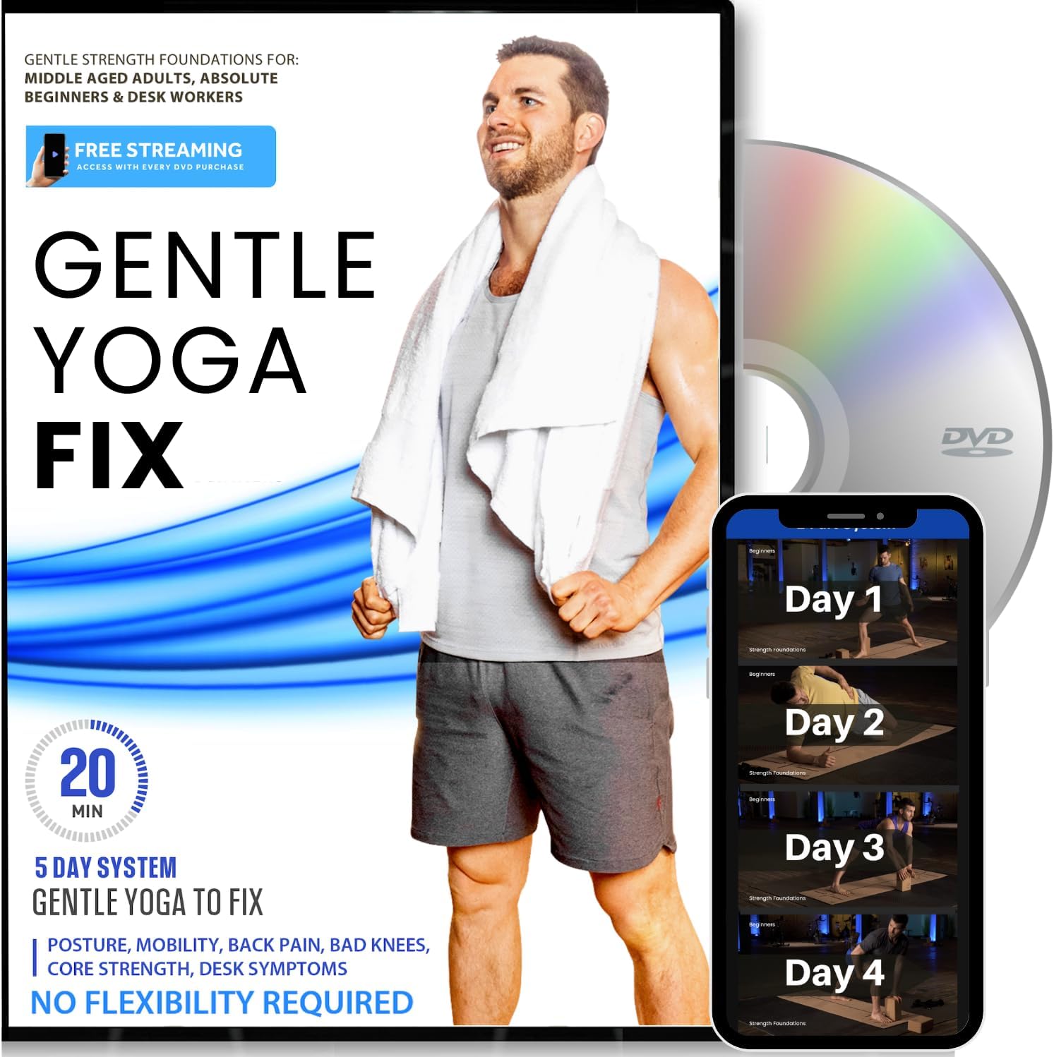Yoga Fix - Gentle Yoga For Seniors, Middle-Aged Adults, and Beginners To Fix Posture, Back Pain, Core Strength, and Stress | 20 Minutes Per Day System