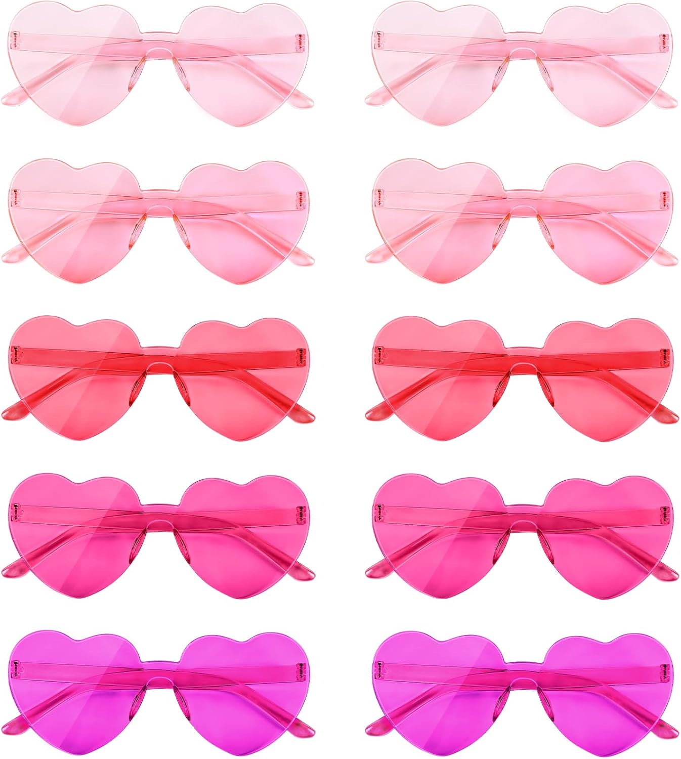 NACHLYNN 10 Pairs Heart Sunglasses Women Rimless Heart Shaped Sunglasses Candy Color Glasses for Costumes Cosplay (Pink Series)