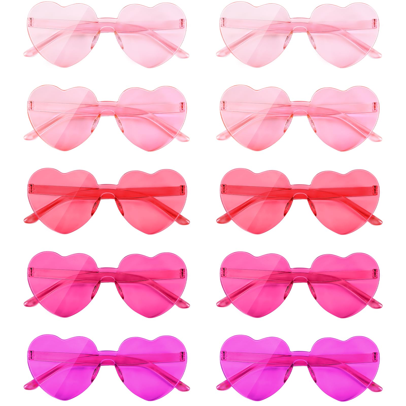 NACHLYNN 10 Pairs Heart Sunglasses Women Rimless Heart Shaped Sunglasses Candy Color Glasses for Costumes Cosplay (Pink Series)