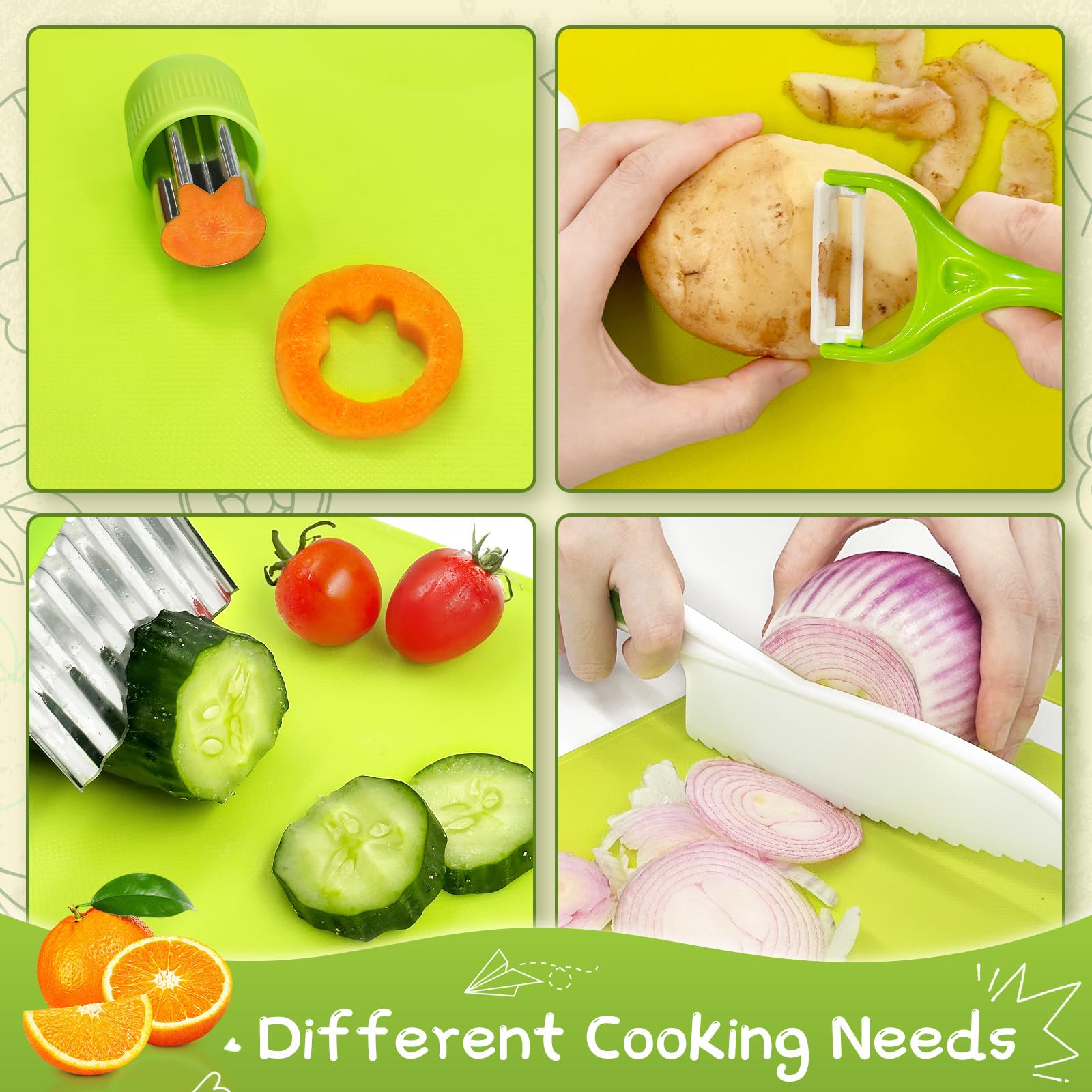 Juego de cuchillos seguros para niños de 13 piezas para cocina real, herramientas de chef de plástico Montessori para niños pequeños con colores brillantes, regalos para niños y niñas 2