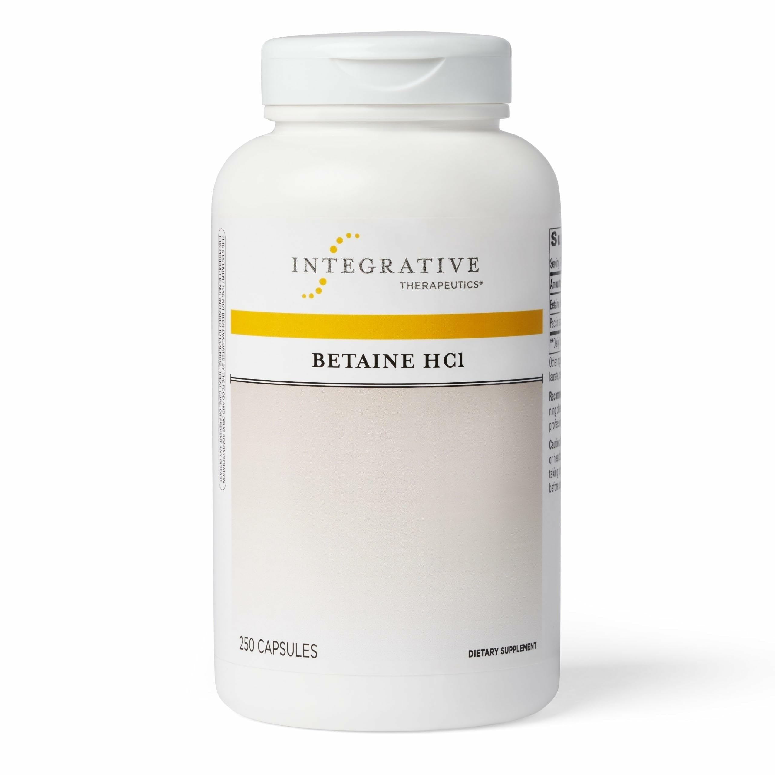 Integrative Therapeutics Betaine HCl - Digestive Support Supplement for Healthy Stomach Acidity* - Supports Gastric Function & Protein Digestion* - Dairy-Free - 250 Capsules (125 Servings)