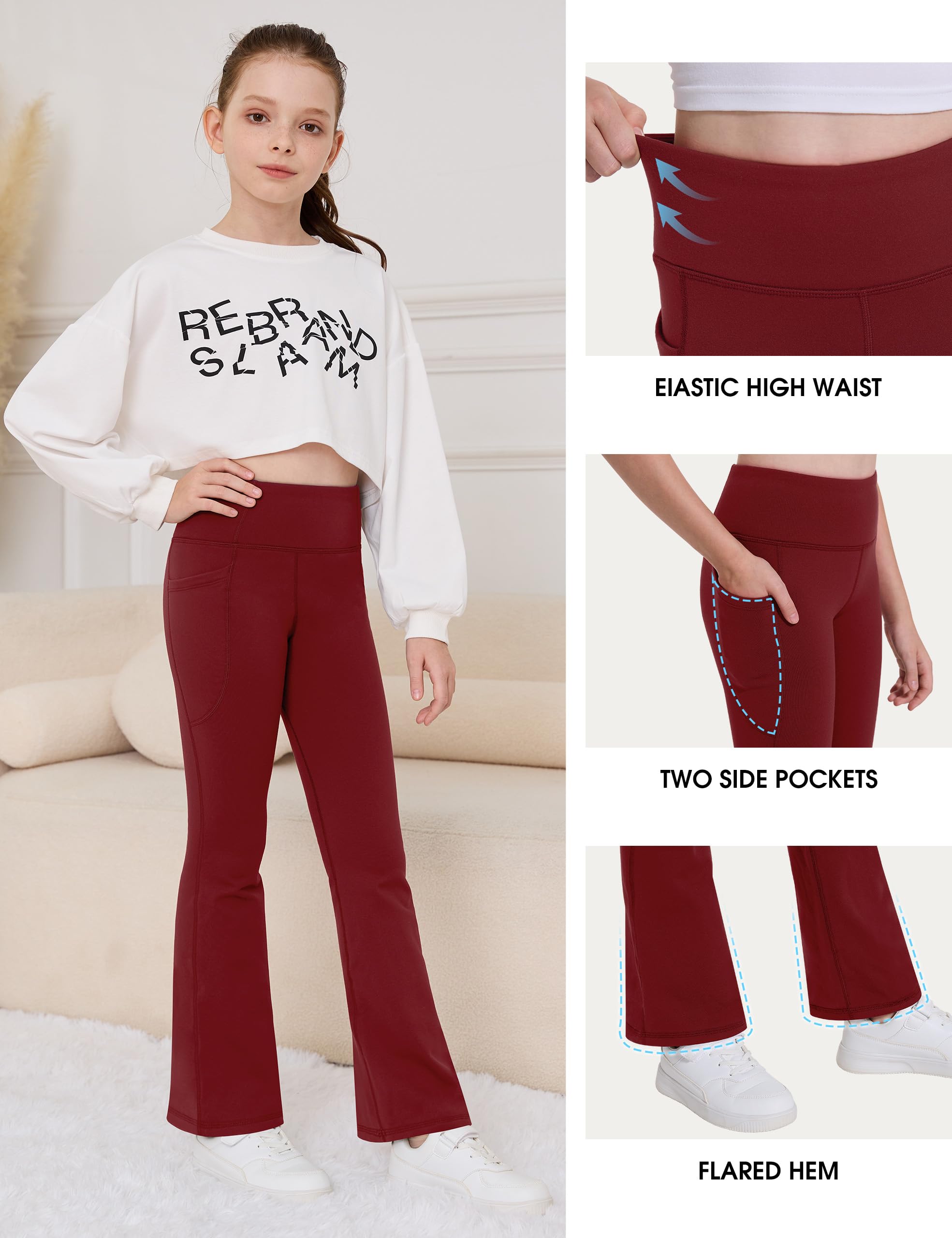 Desol Leggings térmicos con forro polar para niña, cintura alta, acampanados, pantalones de yoga cálidos con bolsillos, ropa preparada